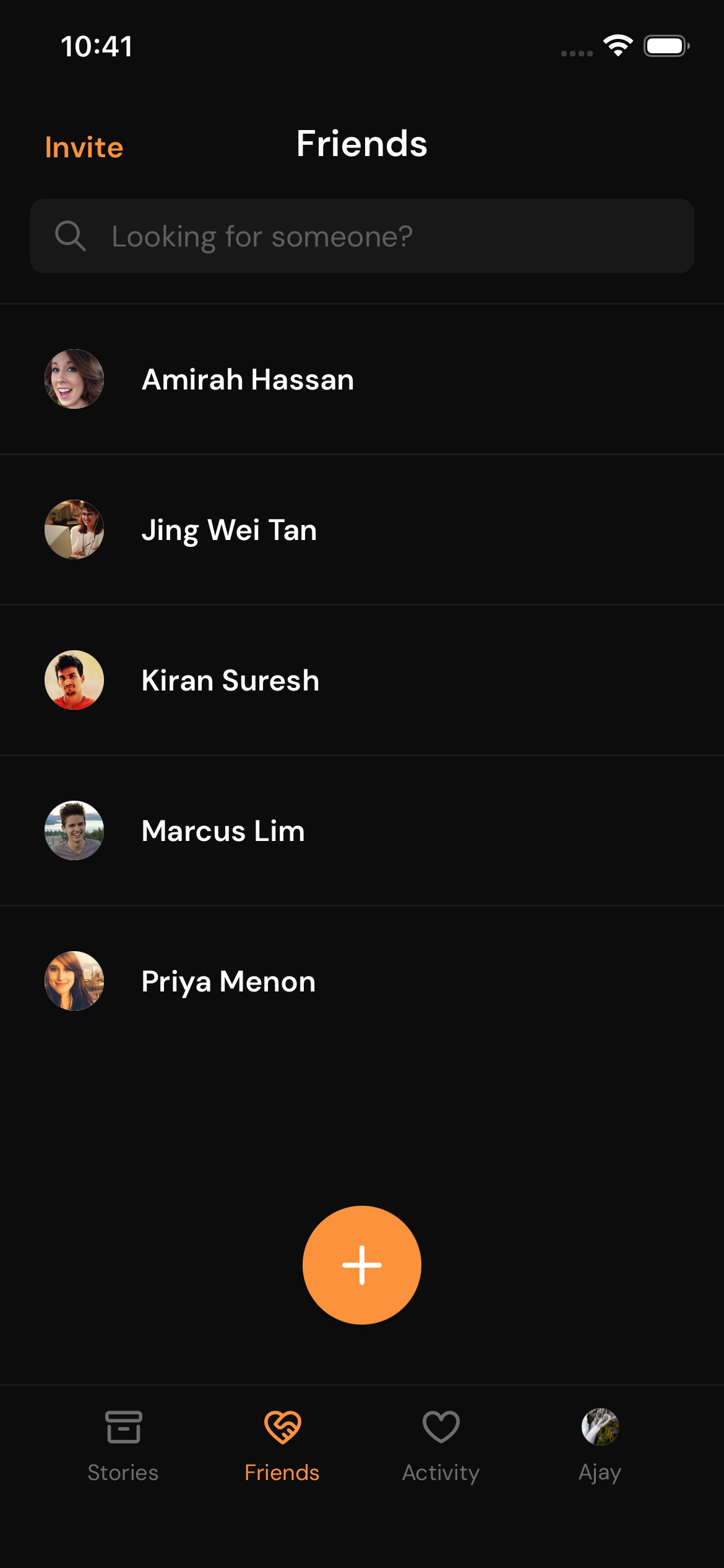 Friends list screen