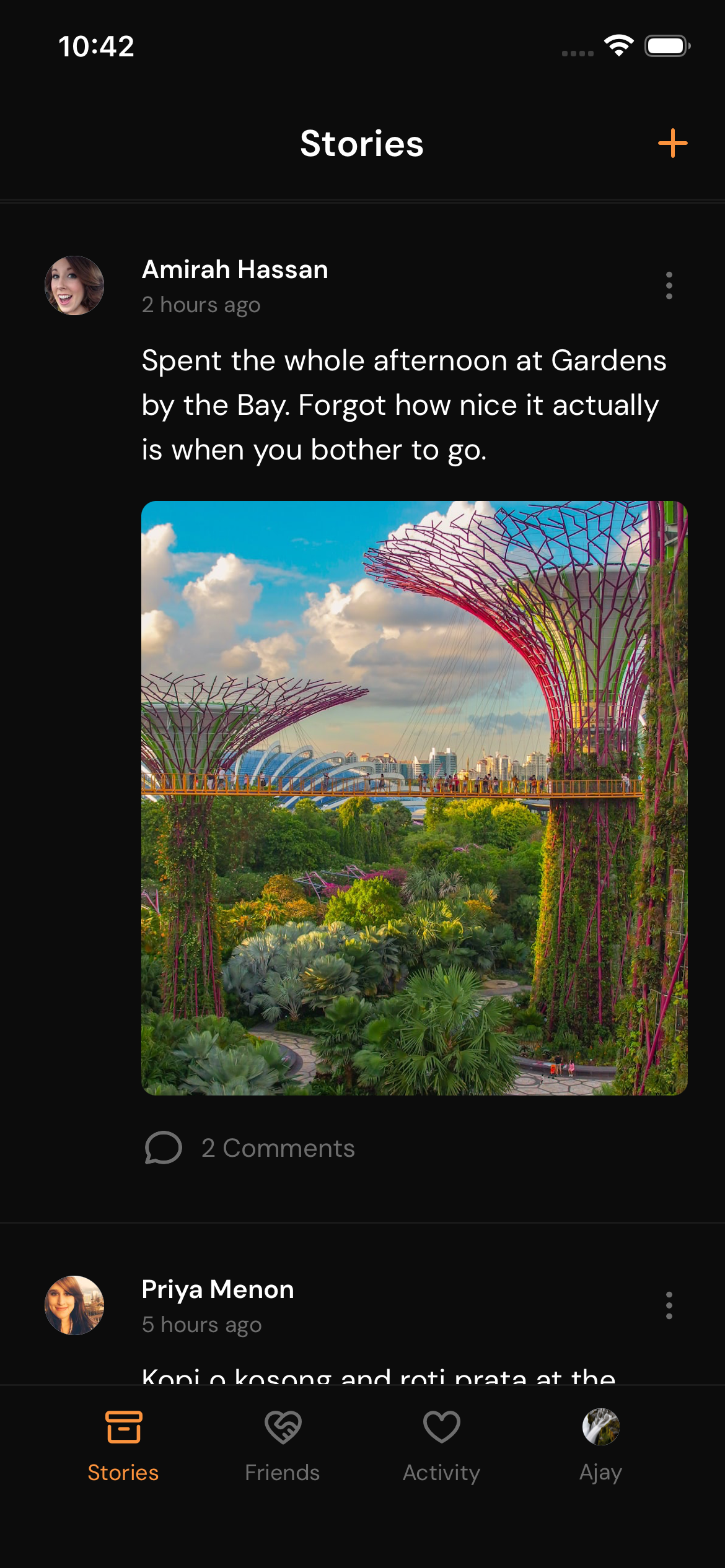 Stories feed screen